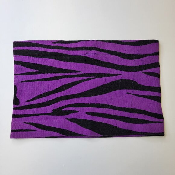 Purple Black Zebra Print Stretchy Elastic Tube Top Animal Print Bandeau Crop Top - Picture 8 of 10